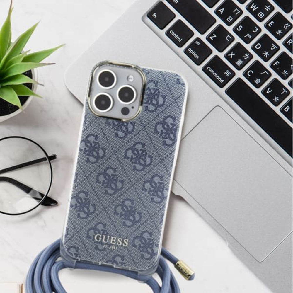 Etui til Apple iPhone 16, Guess, Crossbody Cord 4G Print, Sort