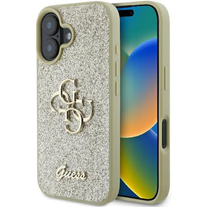 Etui til Apple iPhone 16, Guess, Fixed Glitter Big 4G, Gylden
