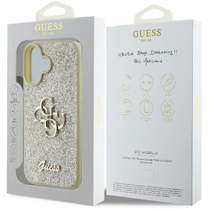 Etui til Apple iPhone 16, Guess, Fixed Glitter Big 4G, Gylden