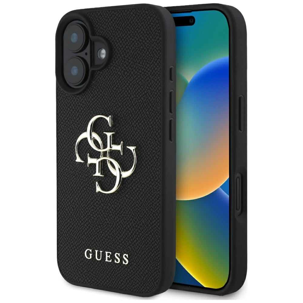 Etui til Apple iPhone 16, Guess, Grained Big 4G Logo Small Classic Logo, Sort