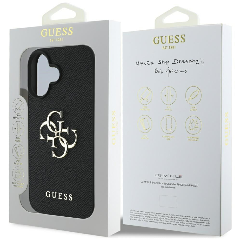 Etui til Apple iPhone 16, Guess, Grained Big 4G Logo Small Classic Logo, Sort