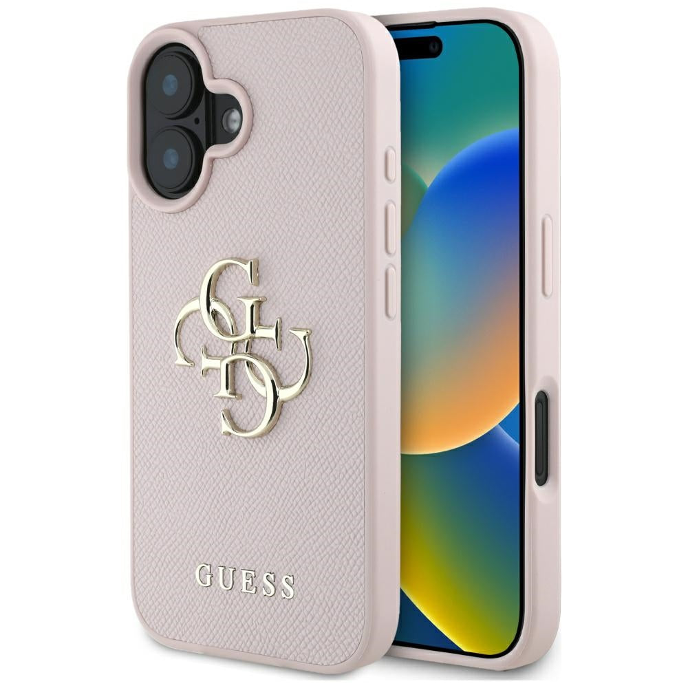 Etui til Apple iPhone 16, Guess, Grained Big 4G Logo Small Classic Logo, Pink