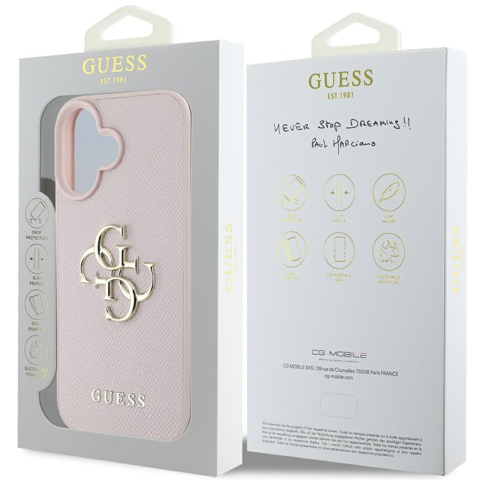 Etui til Apple iPhone 16, Guess, Grained Big 4G Logo Small Classic Logo, Pink