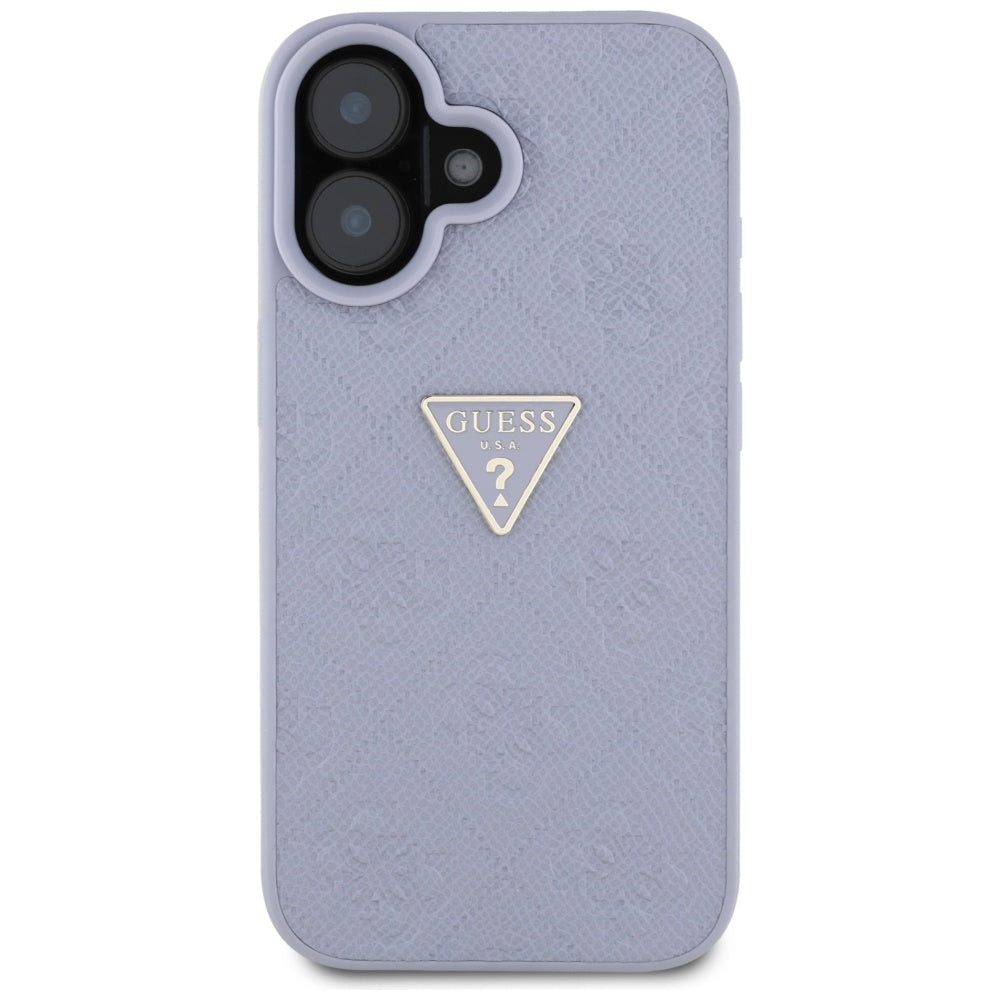 Etui til Apple iPhone 16, Guess, Hot Stamp 4G Pattern Triangle Logo, Lys Lilla