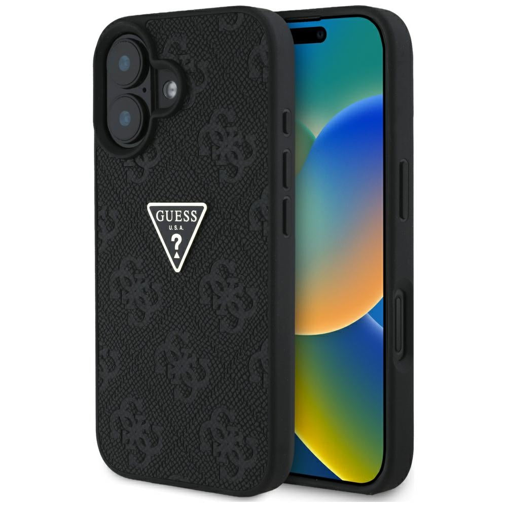 Etui til Apple iPhone 16, Guess, Hot Stamp 4G Pattern Triangle Logo, Sort