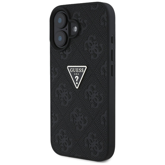Etui til Apple iPhone 16, Guess, Hot Stamp 4G Pattern Triangle Logo, Sort