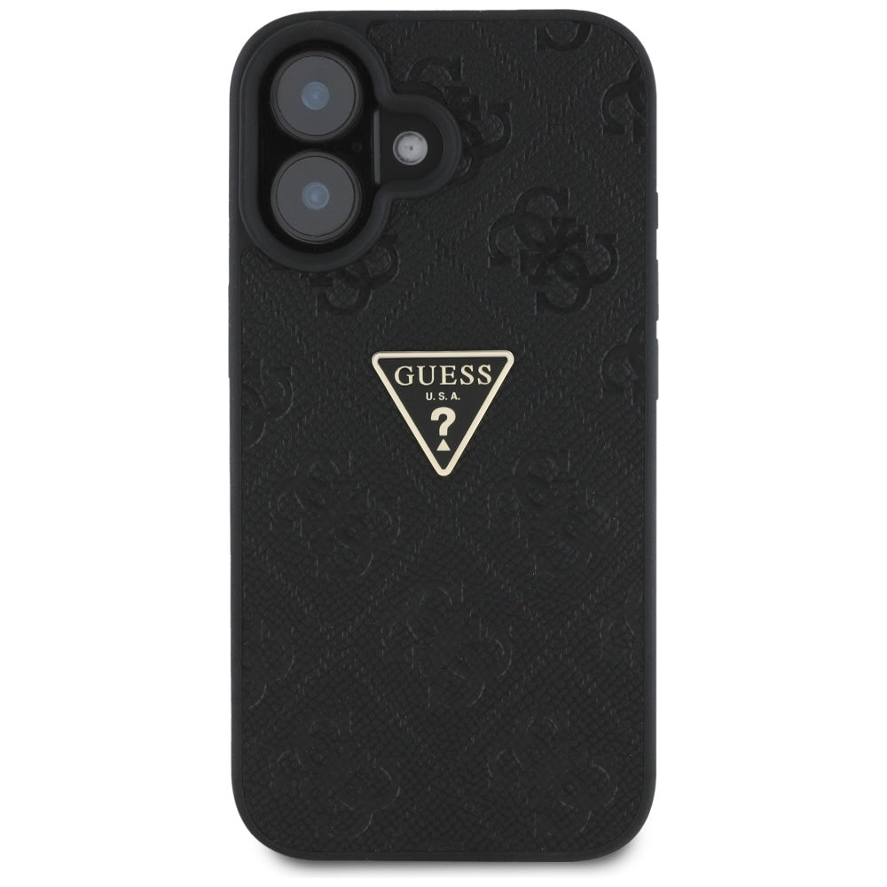 Etui til Apple iPhone 16, Guess, Hot Stamp 4G Pattern Triangle Logo, Sort