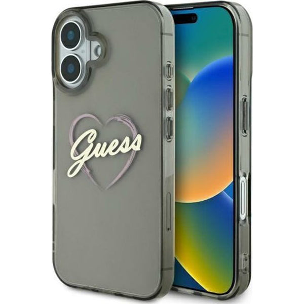 Etui til Apple iPhone 16, Guess, IML Heart, Sort