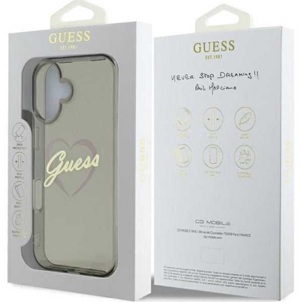 Etui til Apple iPhone 16, Guess, IML Heart, Sort