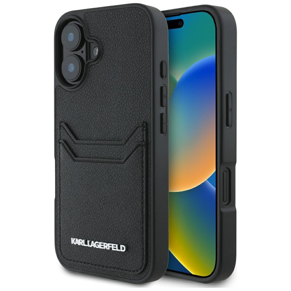 Etui til Apple iPhone 16, Karl Lagerfeld, Grained Cardslots, Sort