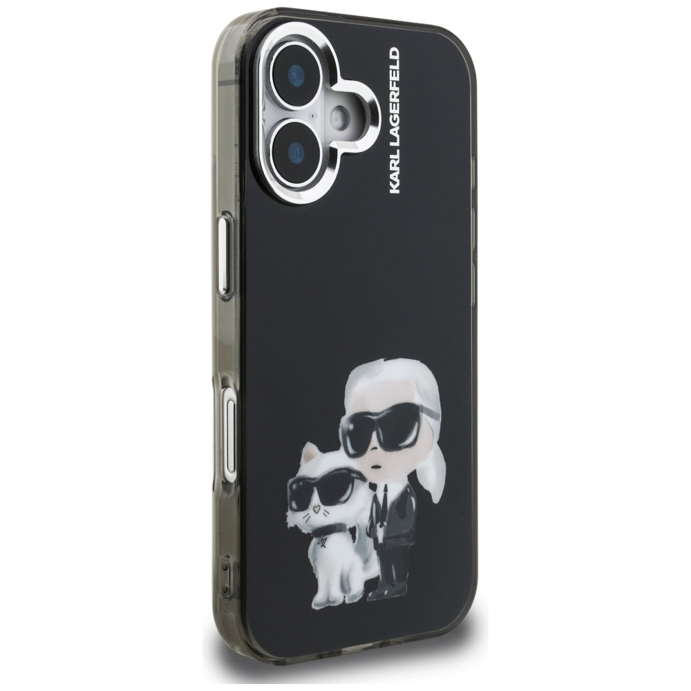 Etui til Apple iPhone 16, Karl Lagerfeld, IML Aquarelle Logo Karl & Choupette, Sort