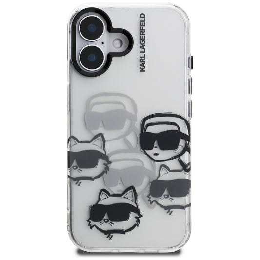 Hus til Apple iPhone 16, Karl Lagerfeld, IML Luxury Multi Head Pattern, Transparent