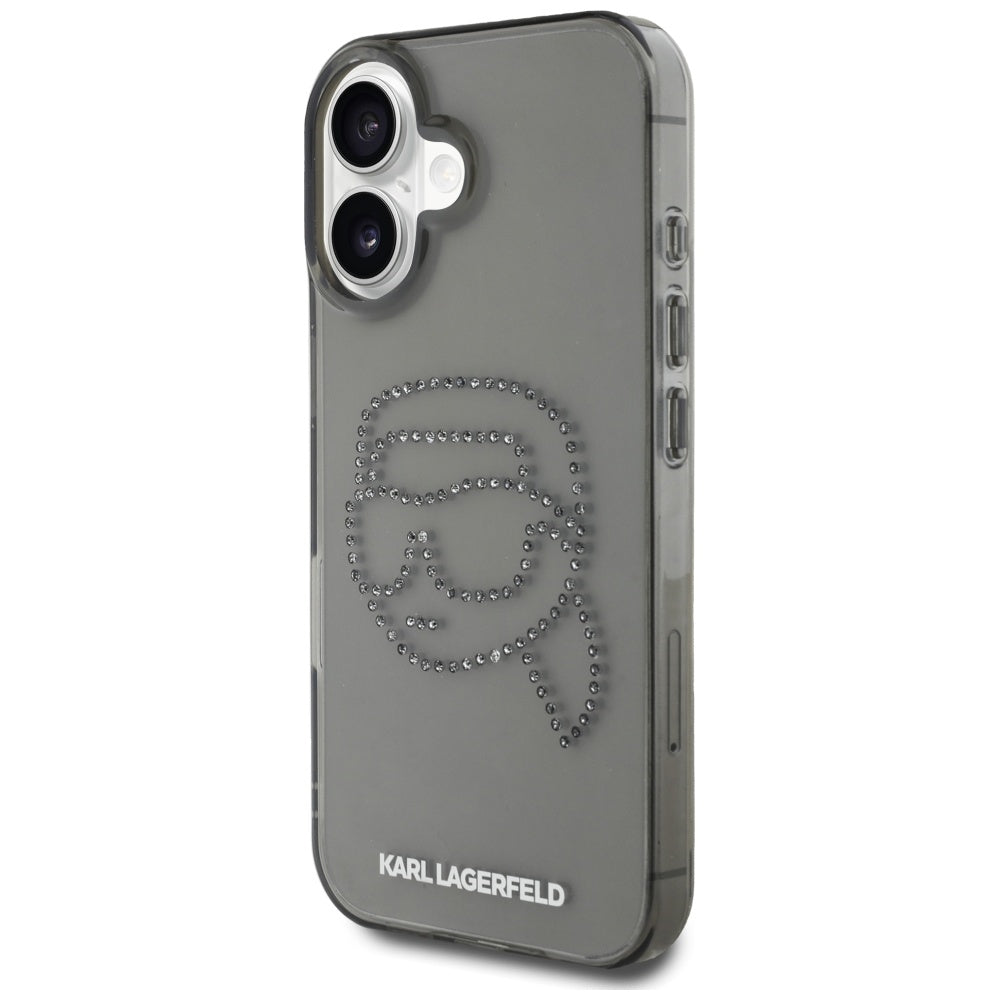 Etui til Apple iPhone 16, Karl Lagerfeld, IML Rhinestones Karl's Head, Sort