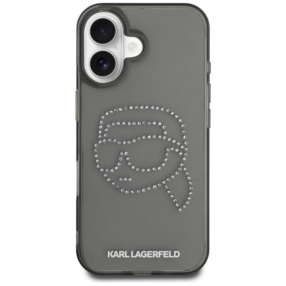 Etui til Apple iPhone 16, Karl Lagerfeld, IML Rhinestones Karl's Head, Sort