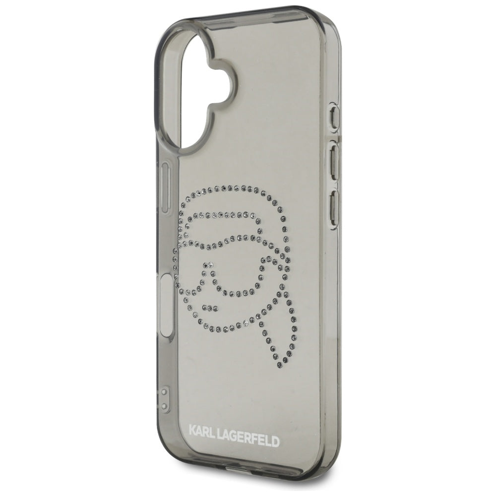 Etui til Apple iPhone 16, Karl Lagerfeld, IML Rhinestones Karl's Head, Sort