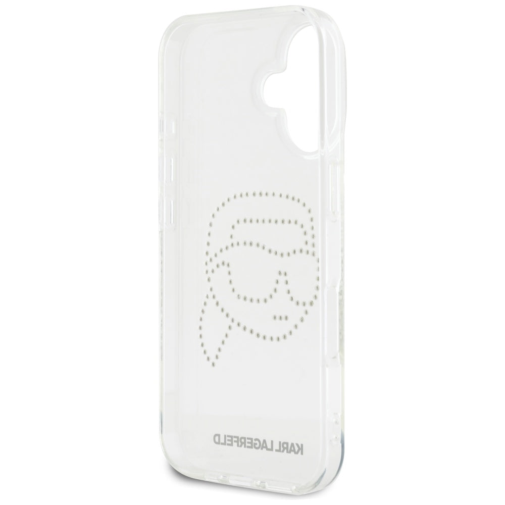 Etui til Apple iPhone 16, Karl Lagerfeld, IML Rhinestones Karl's Head, Gennemsigtig