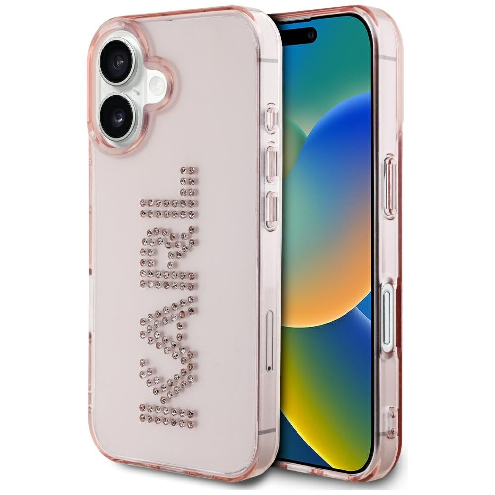 Etui til Apple iPhone 16, Karl Lagerfeld, IML Rhinestones Pink Logo, Pink