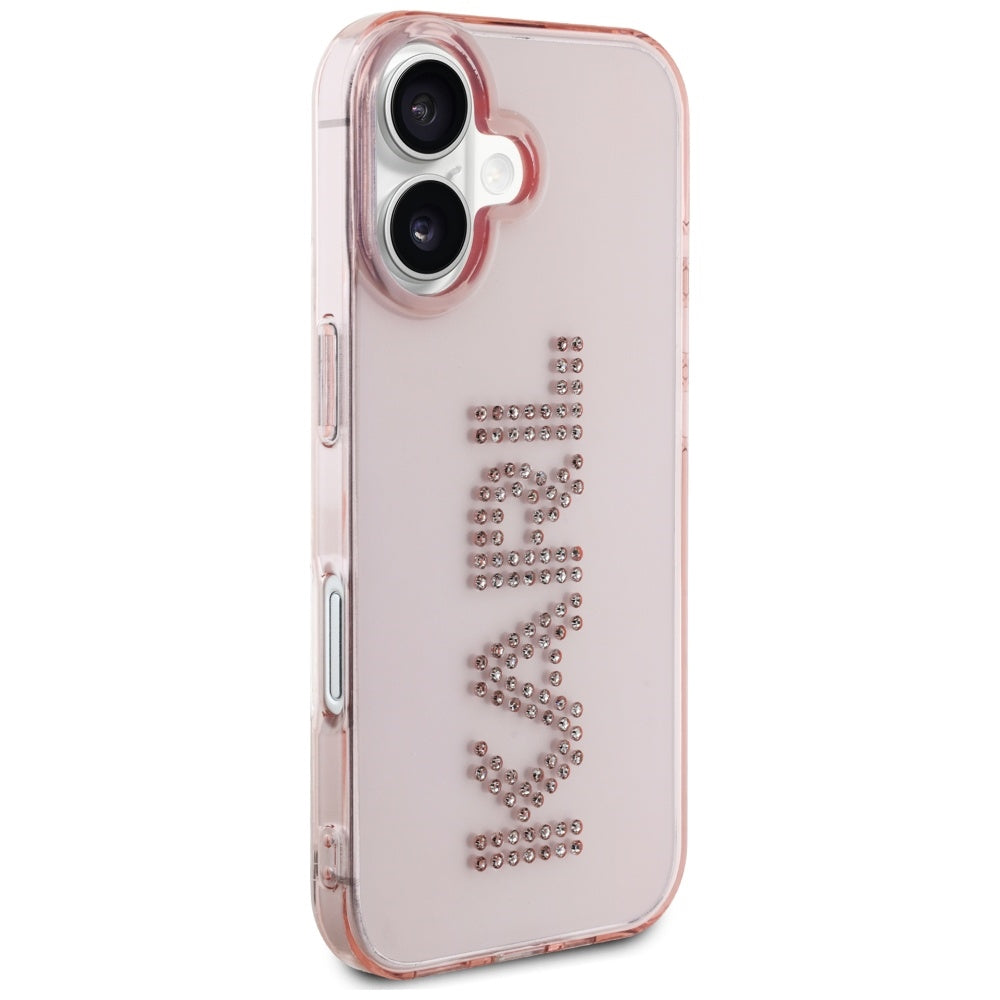Etui til Apple iPhone 16, Karl Lagerfeld, IML Rhinestones Pink Logo, Pink