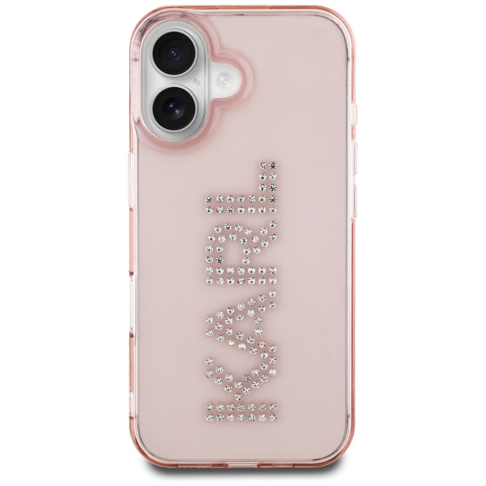 Etui til Apple iPhone 16, Karl Lagerfeld, IML Rhinestones Pink Logo, Pink