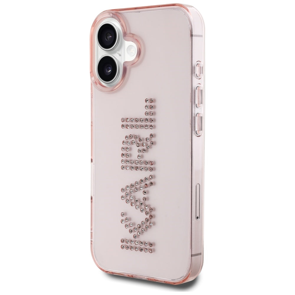Etui til Apple iPhone 16, Karl Lagerfeld, IML Rhinestones Pink Logo, Pink