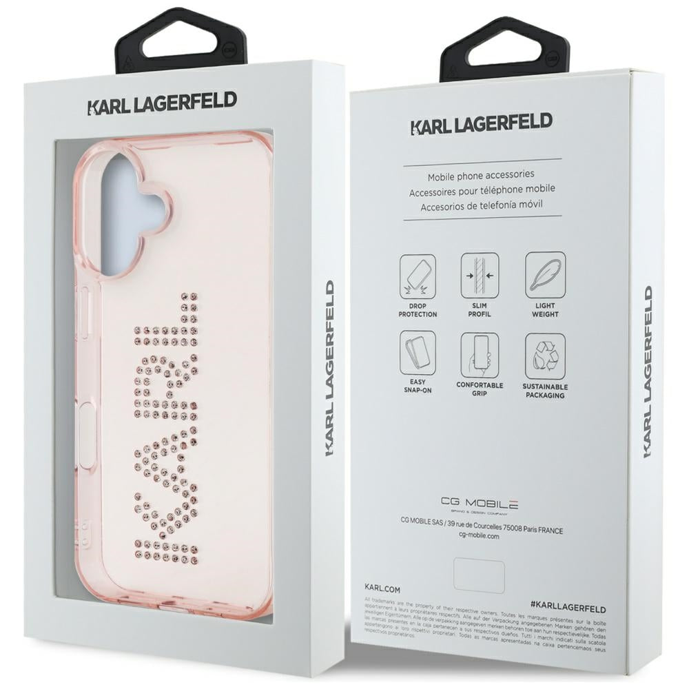 Etui til Apple iPhone 16, Karl Lagerfeld, IML Rhinestones Pink Logo, Pink