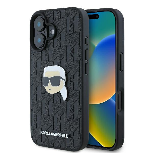 Etui til Apple iPhone 16, Karl Lagerfeld, Monogram Karl's Head, Sort