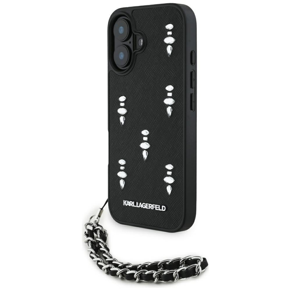 Etui til Apple iPhone 16, Karl Lagerfeld, Saffiano Crystals & Charm, Sort