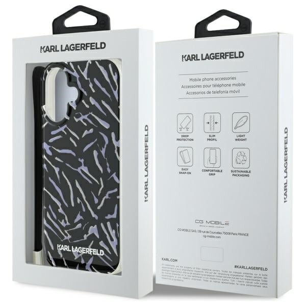Etui til Apple iPhone 16, Karl Lagerfeld, Zebra med snorestrop, Lilla