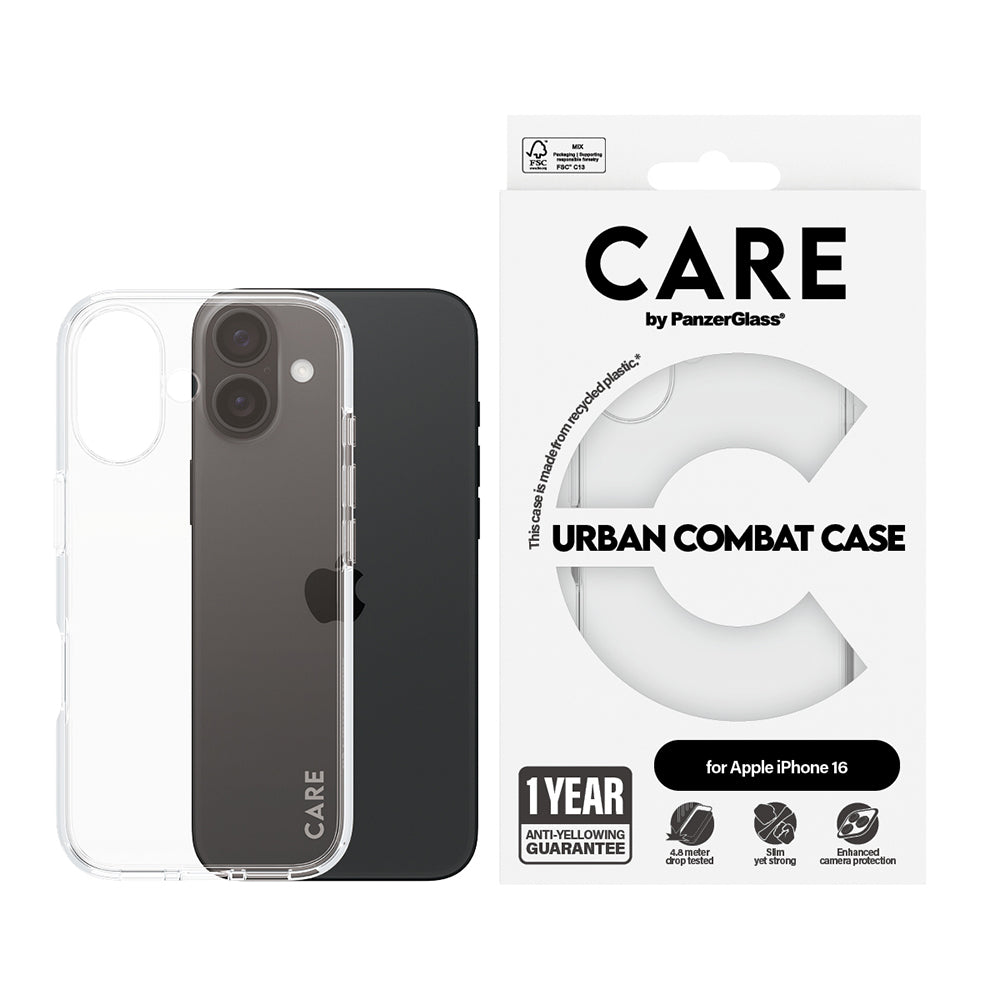 Etui til Apple iPhone 16, PanzerGlass, Care Urban Combat, Gennemsigtig