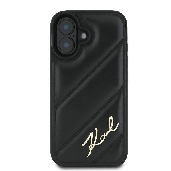 Etui til Apple iPhone 16 Plus, Karl Lagerfeld, Diagonal Quilted Script, Sort