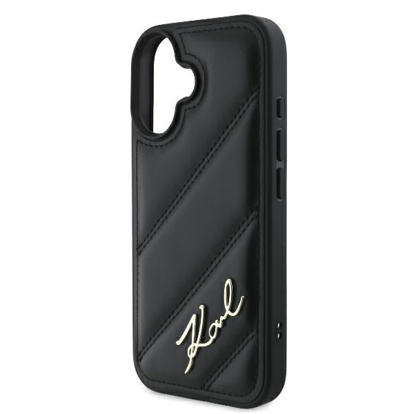 Etui til Apple iPhone 16 Plus, Karl Lagerfeld, Diagonal Quilted Script, Sort