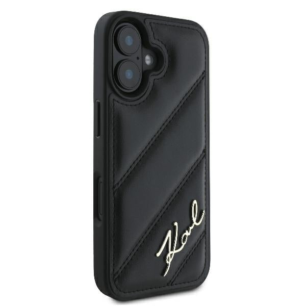 Etui til Apple iPhone 16 Plus, Karl Lagerfeld, Diagonal Quilted Script, Sort