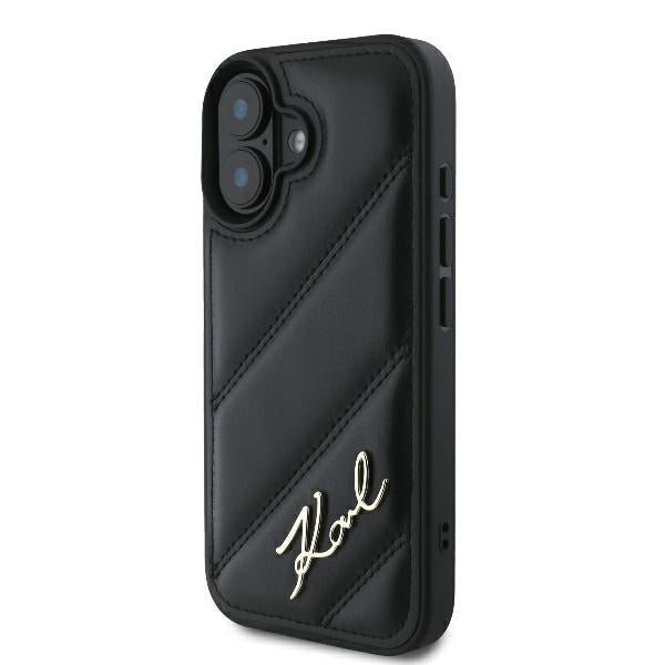 Etui til Apple iPhone 16 Plus, Karl Lagerfeld, Diagonal Quilted Script, Sort