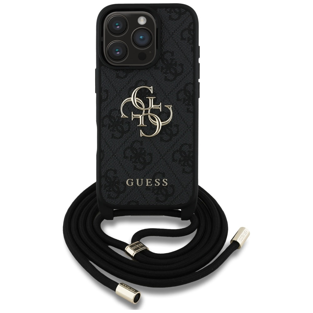 Etui til Apple iPhone 16 Pro, Guess, 4G CBDY Big Logo med snorestrop, Sort