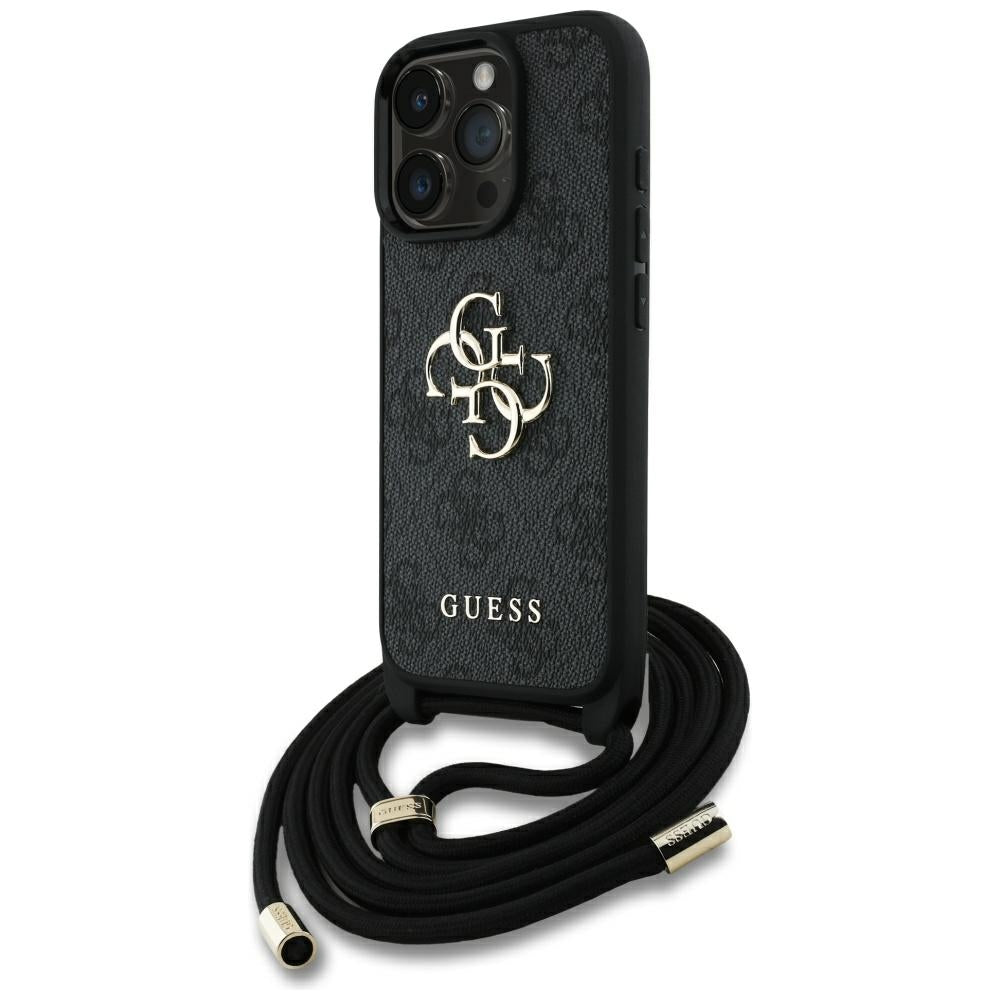 Etui til Apple iPhone 16 Pro, Guess, 4G CBDY Big Logo med snorestrop, Sort