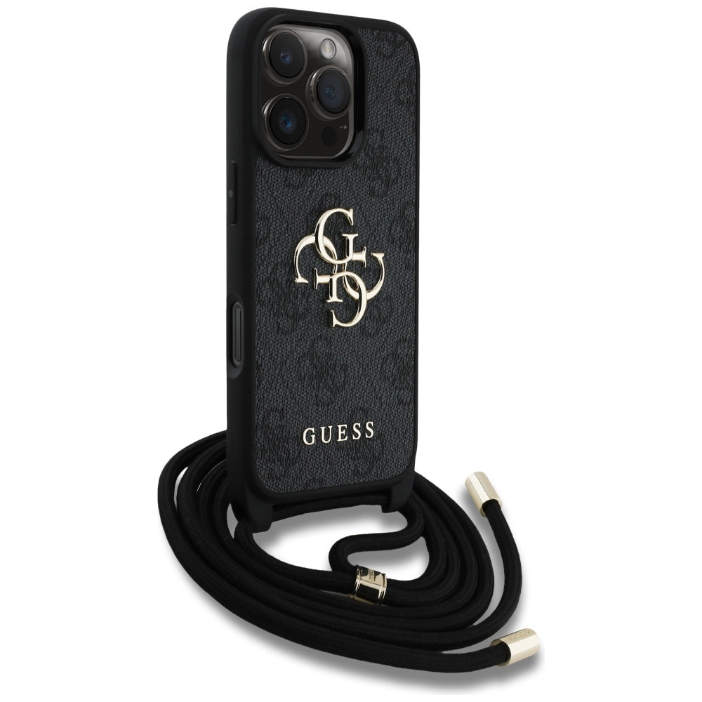 Etui til Apple iPhone 16 Pro, Guess, 4G CBDY Big Logo med snorestrop, Sort