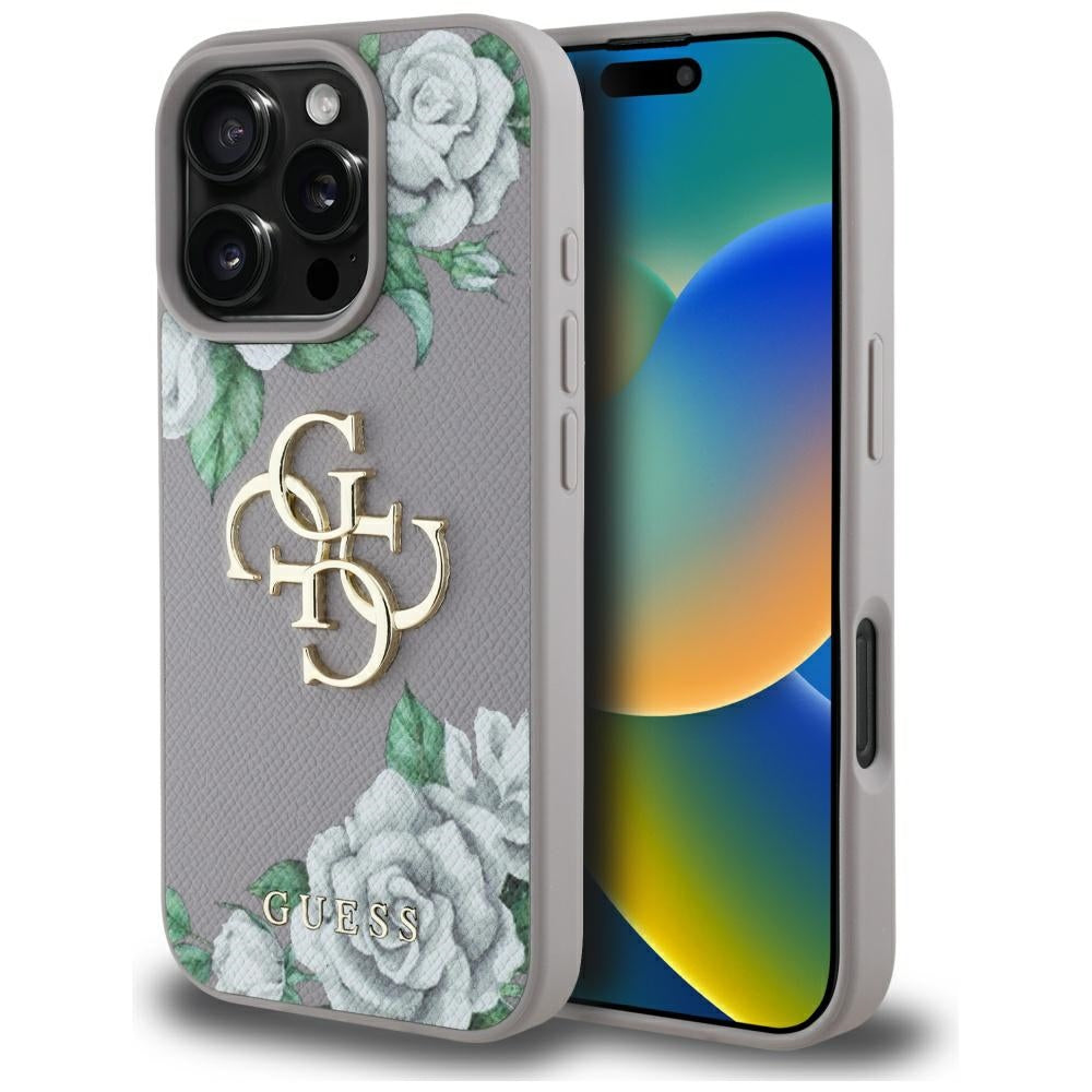 Etui til Apple iPhone 16 Pro, Guess, 4G Grained Roses Big Logo, Lilla