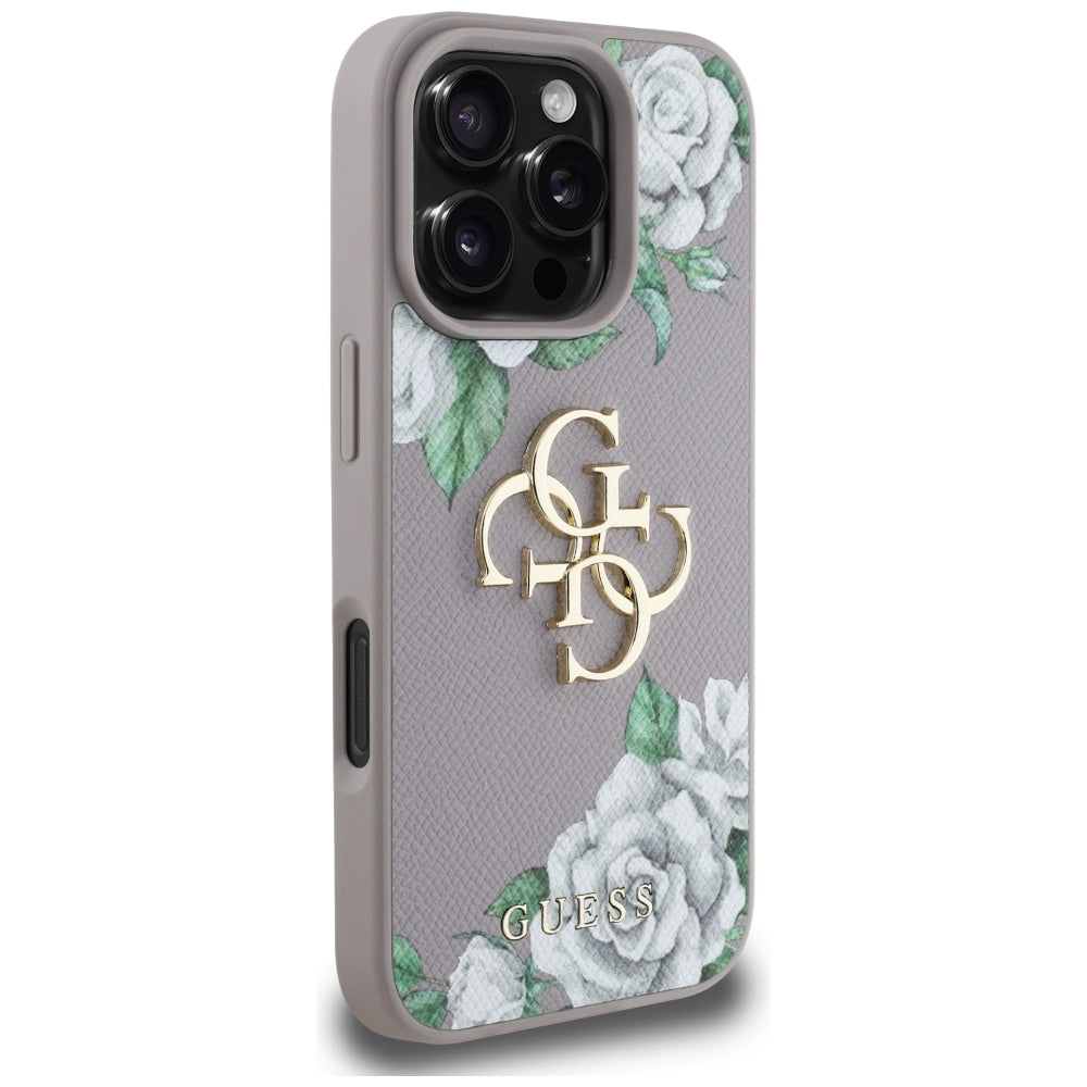 Etui til Apple iPhone 16 Pro, Guess, 4G Grained Roses Big Logo, Lilla