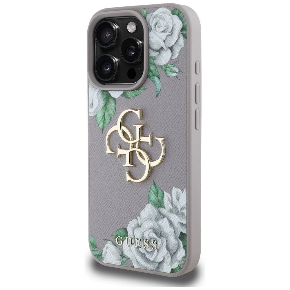 Etui til Apple iPhone 16 Pro, Guess, 4G Grained Roses Big Logo, Lilla