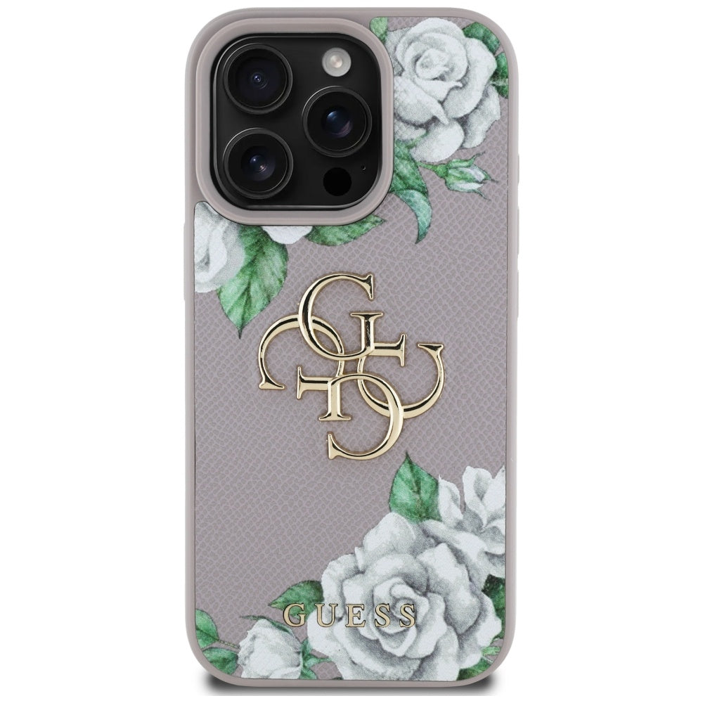 Etui til Apple iPhone 16 Pro, Guess, 4G Grained Roses Big Logo, Lilla