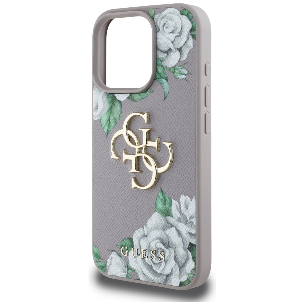 Etui til Apple iPhone 16 Pro, Guess, 4G Grained Roses Big Logo, Lilla