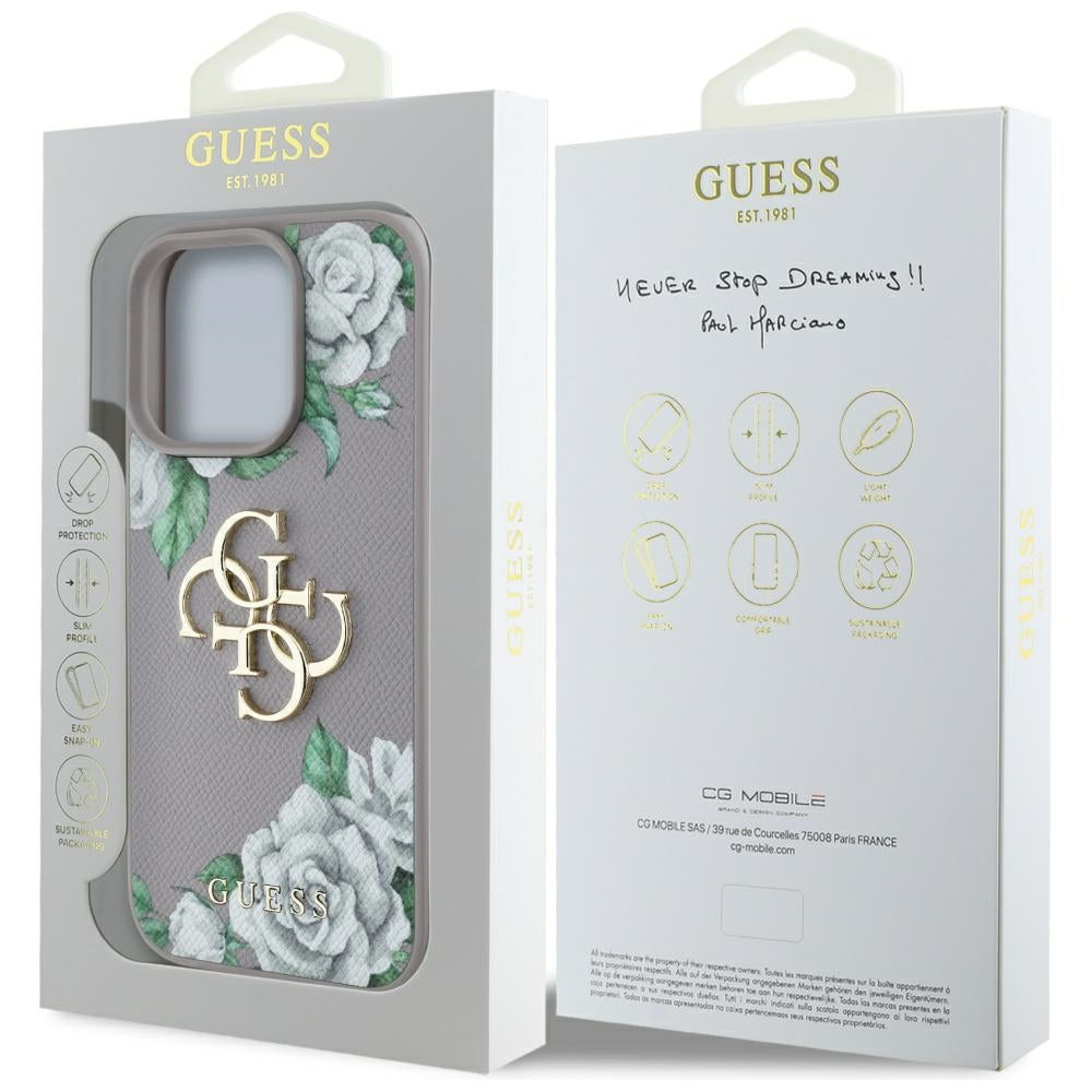 Etui til Apple iPhone 16 Pro, Guess, 4G Grained Roses Big Logo, Lilla