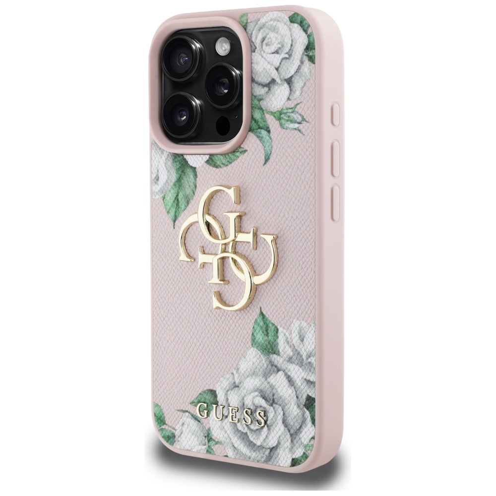 Etui til Apple iPhone 16 Pro, Guess, 4G Grained Roses Big Logo, Pink