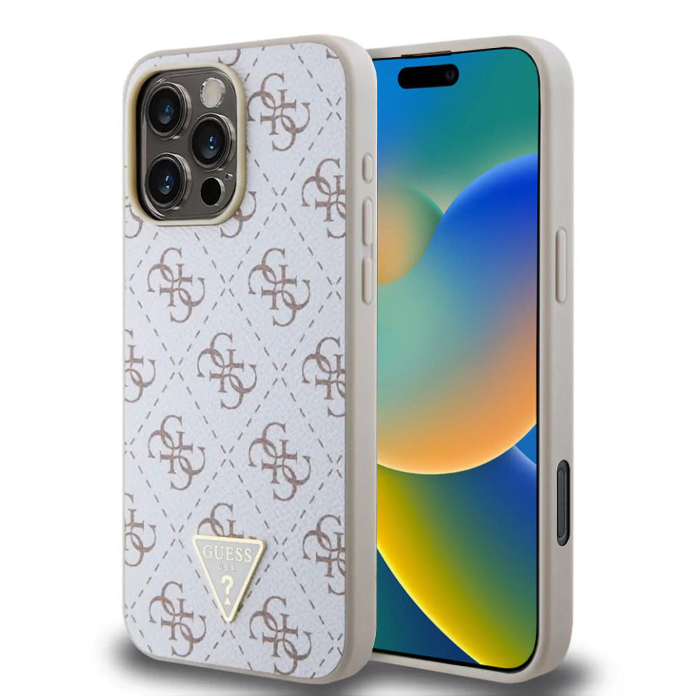 Etui til Apple iPhone 16 Pro, Guess, 4G Triangle Logo, Hvid
