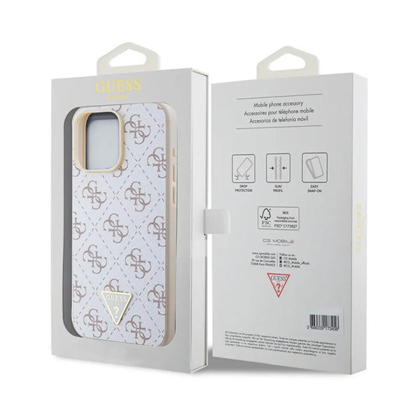 Etui til Apple iPhone 16 Pro, Guess, 4G Triangle Logo, Hvid