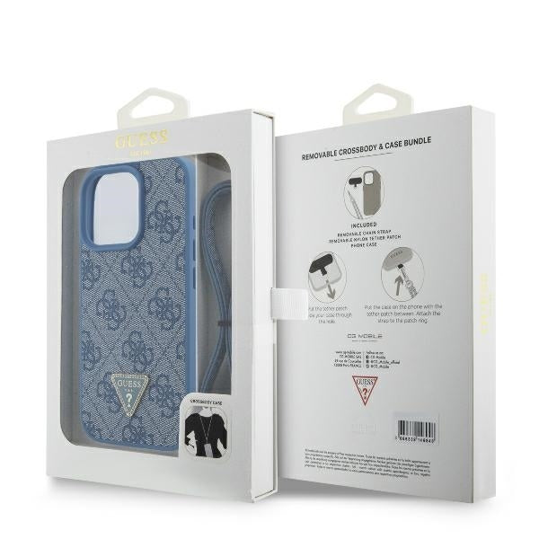 Etui til Apple iPhone 16 Pro, Guess, Crossbody 4G Triangle Strass, Blå