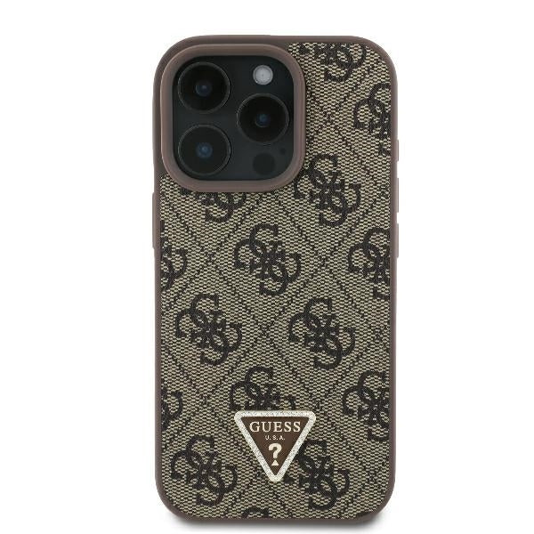 Etui til Apple iPhone 16 Pro, Guess, Crossbody 4G Triangle Strass, Brun