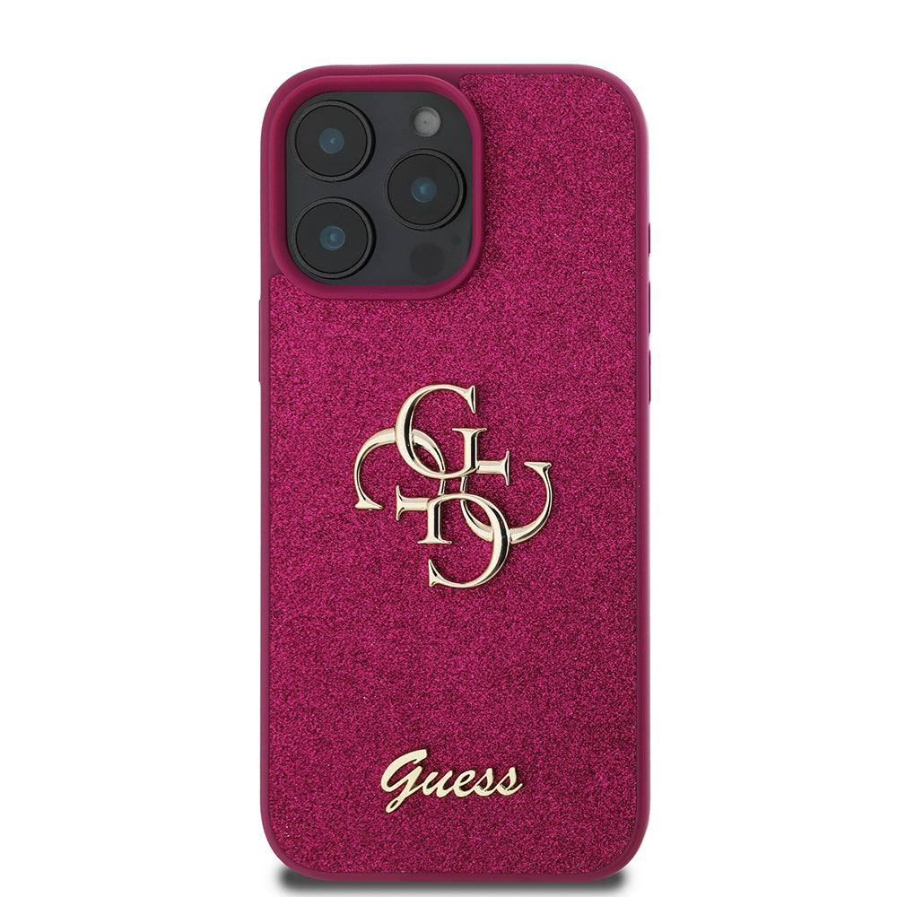 Etui til Apple iPhone 16 Pro, Guess, Glitter Big 4G Script, Magenta