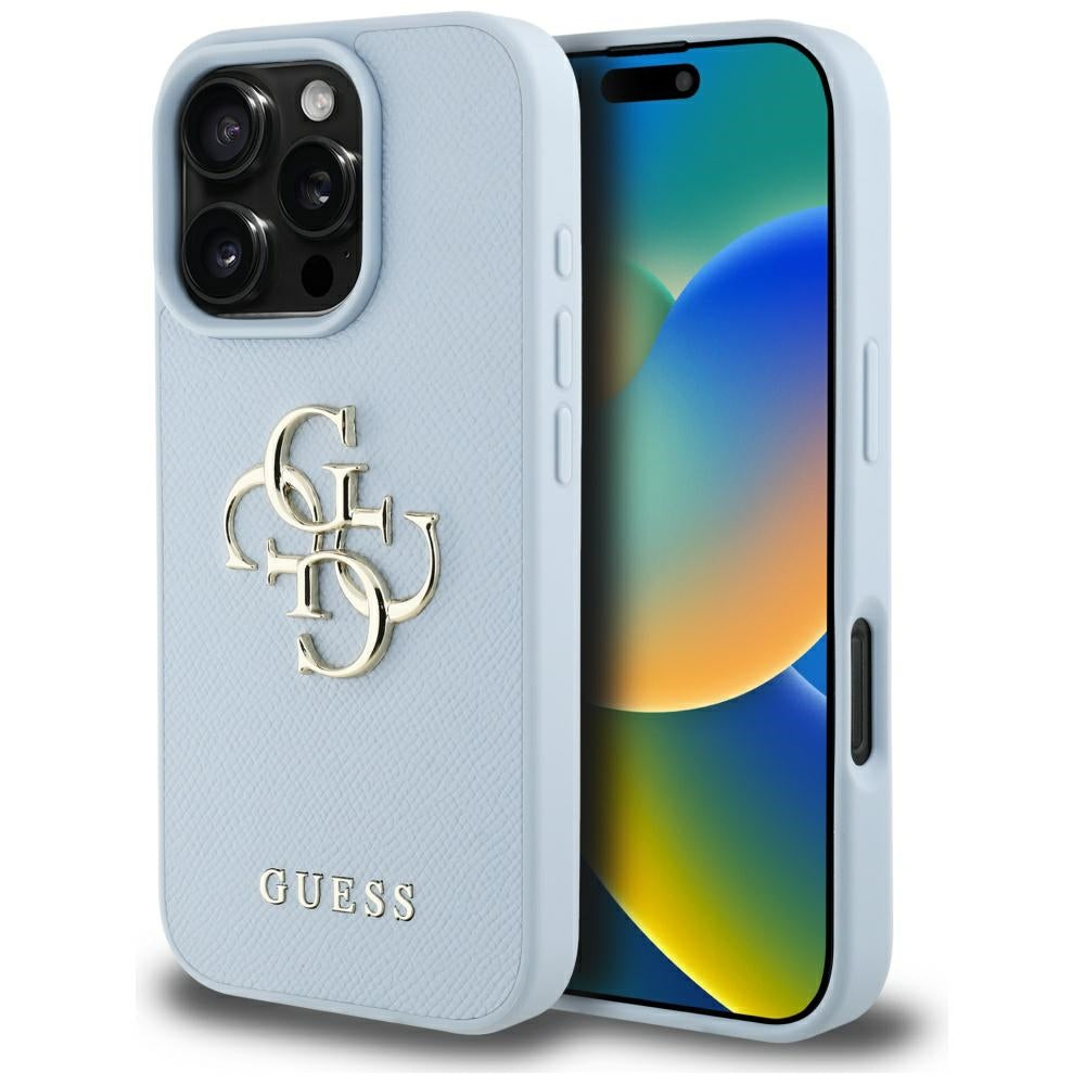 Etui til Apple iPhone 16 Pro, Guess, Grained Big 4G Logo Small Classic Logo, Blå