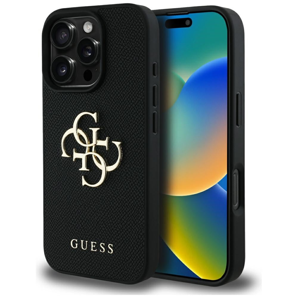Etui til Apple iPhone 16 Pro, Guess, Grained Big 4G Logo Small Classic Logo, Sort